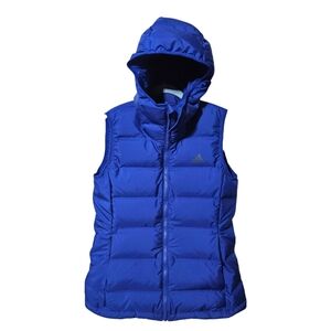 Rare Adidas Helionic CLIMAWARM Hooded Down Vest Blue Jacket Puffer Womens Small